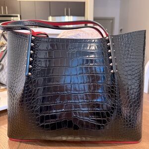 Christian Louboutin Cabarock large spiked croc-effect glossed leather tote